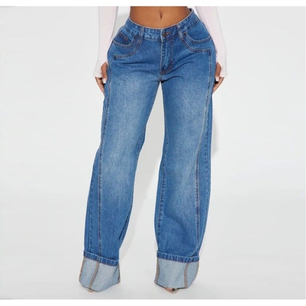 Flamingals Mid Rise Straight Leg Baggy Jeans for Women Plus Size High Stretch XL